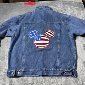 Vintage Disneyland Resort Mickey Mouse Embroidered Denim Jean Jacket Flag Size M